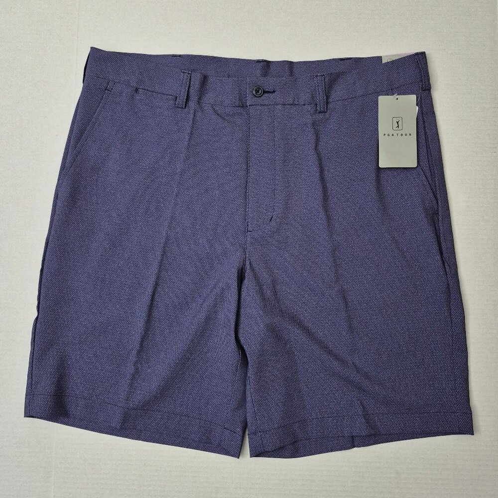 PGA Tour Men's 38W Shorts Moisture Wicking Stretch 9" Easy Care UPF 50 Blue NWT
